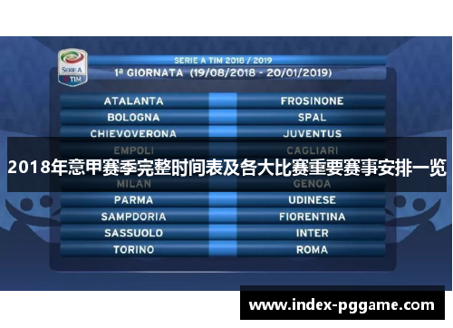 2018年意甲赛季完整时间表及各大比赛重要赛事安排一览