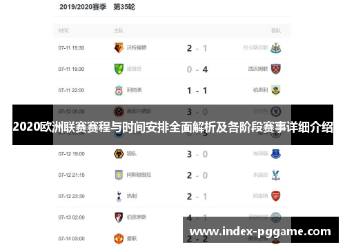 2020欧洲联赛赛程与时间安排全面解析及各阶段赛事详细介绍